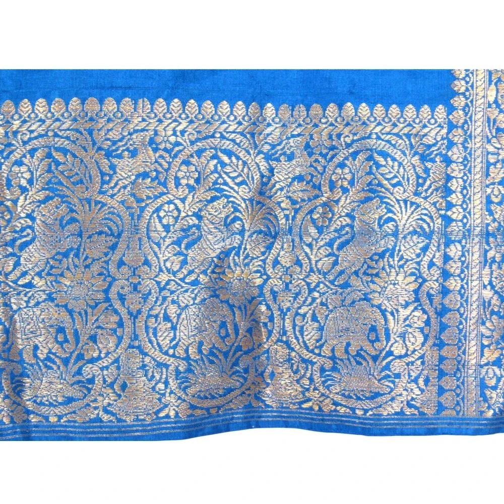 Hand-Woven GOLD EMBROIDERED Sari Elephants Motifs SILK Rectangle SCARF/WRAP